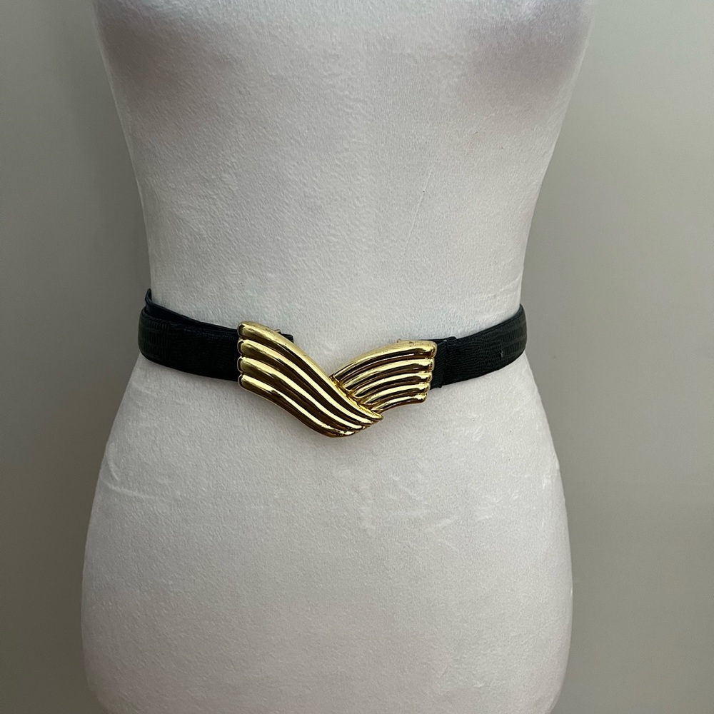 Vintage Milor belt gold sapphire blue snakeskin adjustable